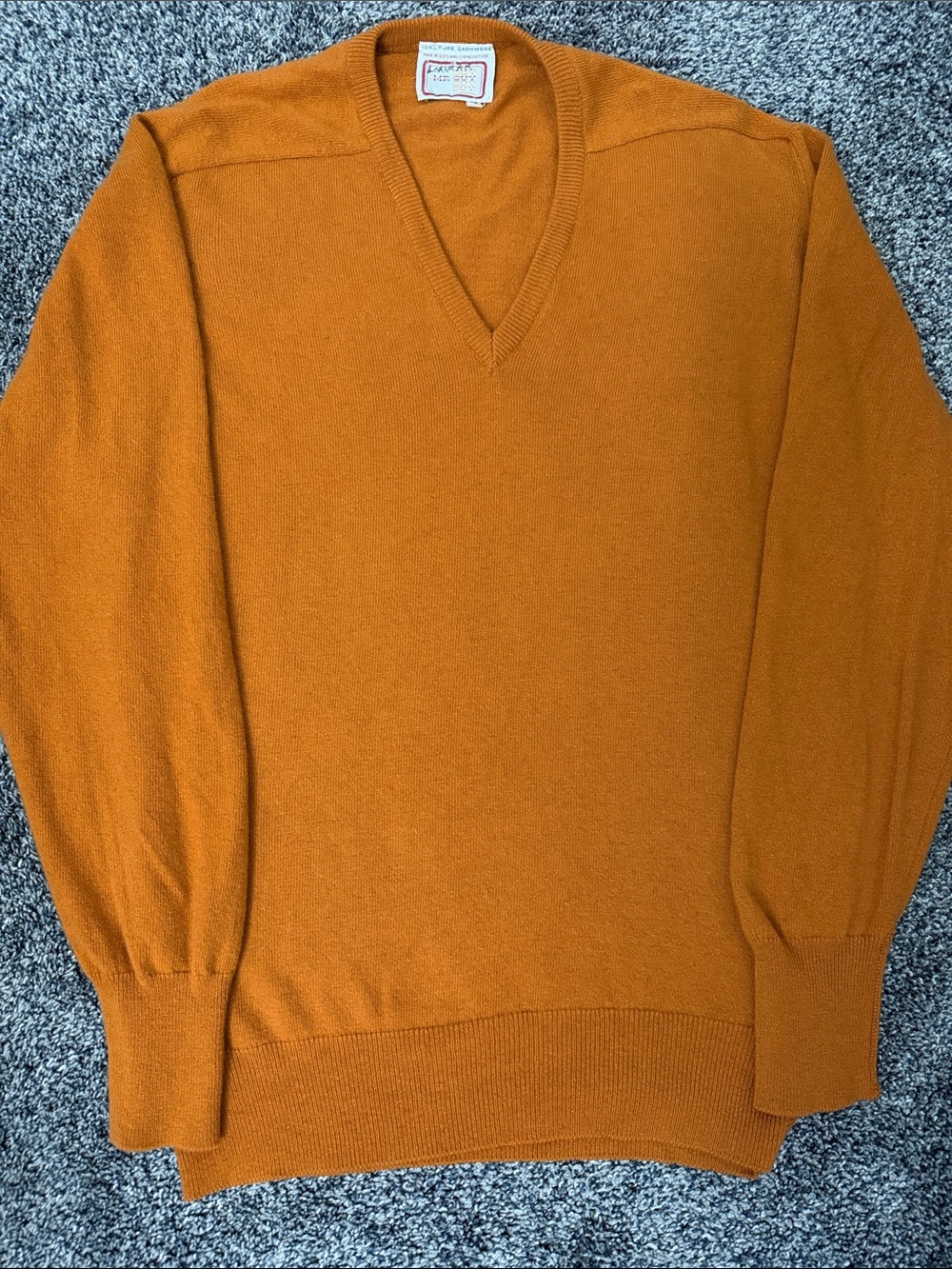 VTG Mr. Guy 1980’s V-Neck Cashmere Sweater in Burnt Orange - Medium